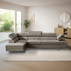 INTENSE DECO Canapé d'angle gauche avec têtières relevables Palerme velours côtelé taupe