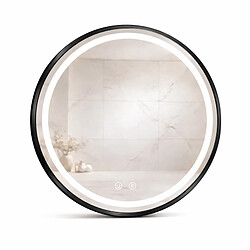 OTITEC Miroir LED rond - 60 x 60 cm - Double éclairage LED façade et arrière - Noir - CÉLINA