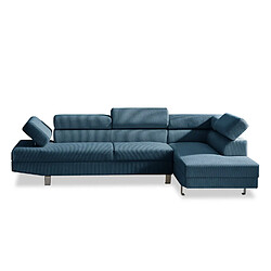 INTENSE DECO Canapé d'angle droit avec têtières relevables Palerme velours côtelé bleu