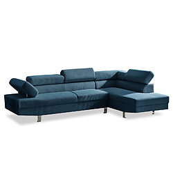 Avis INTENSE DECO Canapé d'angle droit avec têtières relevables Palerme velours côtelé bleu