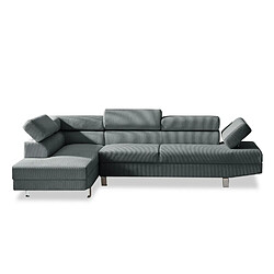 INTENSE DECO Canapé d'angle gauche avec têtières relevables Palerme velours côtelé gris