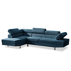 Avis INTENSE DECO Canapé d'angle gauche avec têtières relevables Palerme velours côtelé bleu