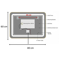 Acheter OTITEC Miroir LED rectangulaire - 80 x 60 cm - Double éclairage LED - Or Rose - VALORIA