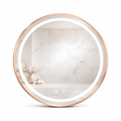 OTITEC Miroir LED rond - 60 x 60 cm - Double éclairage LED façade et arrière - Or Rose - CÉLINA