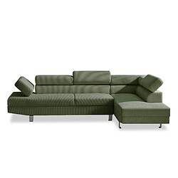 INTENSE DECO Canapé d'angle droit avec têtières relevables Palerme velours côtelé vert