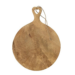 J-Line Planche à découper rond cœur en bois marron 40x30x2.5 cm