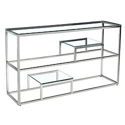 Homy France Console métal chrome plateau transparent 120x40x78 cm ROMY