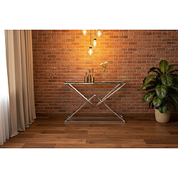 Homy France Console chrome verre trempé transparent 120x40x78 cm PYRAMID pas cher