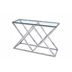 Homy France Console chrome plateau transparent 120x40 cm TRIANGLE