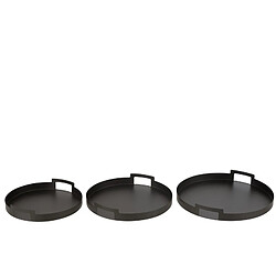 J-Line Set de 3 plateaux rond en métal noir 45x45x6.5 cm