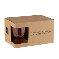 J-Line Boite de 6 verres à vin en plastique rouge H.15 cm
