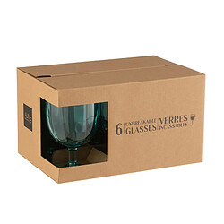 J-Line Boite de 6 verres à vin en plastique bleu H.15 cm