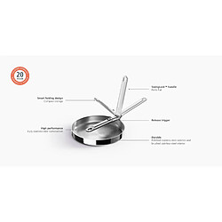 Poele Joseph Joseph Space Steel 24 cm inox, manche pliable, induction, rangement facile