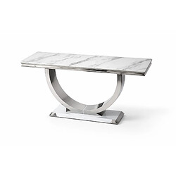 Homy France Console métal chrome plateau effet marbre blanc 120x40x78 cm OMEGA