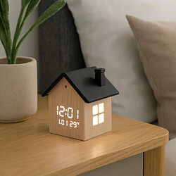 Inovalley Réveil digital Maison aspect bois