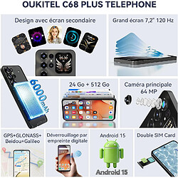 OUKITEL C68 Plus Telephone Portable, 24Go+512Go, 7.2" HD & 1.81" Smartphone Android 15