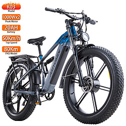 Vélo électrique Entièrement Suspendu KIMDYMA K03 Moteur 1000Wx2 48V 20AH Bleu