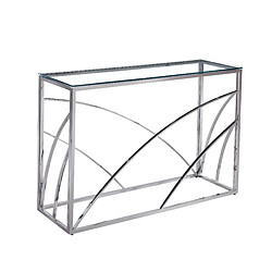 Homy France Console métal chrome plateau verre transparent 120x40x78 cm CALVIN