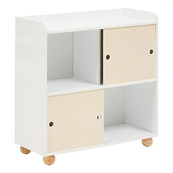 Atmosphera Meuble de rangement enfant 2 portes et 2 niches BOULI - Blanc et beige