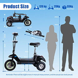 Avis TWOFISH Trottinette tricycle 350W,48V15Ah, Vitesse 28km/h, Autonomie 30km,Siège Détachable