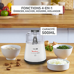 Moulinex Hachoir Électrique 1000W – 2 Lames Powelix, Sécurité, Blanc