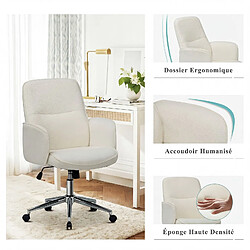 Smartue Chaise de Bureau Beige, Dossier Haut Coquille, Hauteur Réglable, Mode Détente