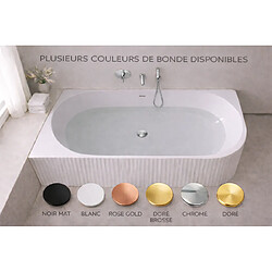 OTITEC Baignoire d'angle droite - 150 x 75 cm - Blanc brillant rainure avec bonde chrome - PERLE