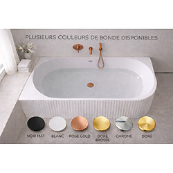 OTITEC Baignoire d'angle droite - 150 x 75 cm - Blanc brillant rainure avec bonde cuivre - PERLE