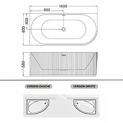 OTITEC Baignoire d'angle droite - 160 x 75 cm - Blanc brillant rainure avec bonde blanche - PERLE pas cher