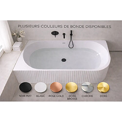 OTITEC Baignoire d'angle droite - 150 x 75 cm - Blanc brillant rainure avec bonde noire - PERLE