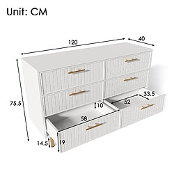 Commode 6 tiroirs blanc, pour chambre et salon
