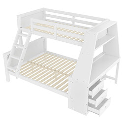 modfu Lit superposé 90x200 cm et 140x200 cm, avec bureau et rangements, en bois, blanc pas cher