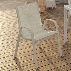 Idmarket Lot de 6 chaises de jardin LYMA métal et textilène empilables beige