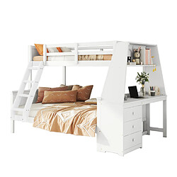 Acheter modfu Lit superposé 90x200 cm et 140x200 cm, avec bureau et rangements, en bois, blanc