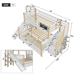 Avis modfu Lit superposé enfant 90x200 et 140x200 cm, avec escalier rangement, en bois, blanc