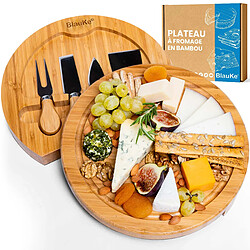 BlauKe® Plateau à Fromages en Bois de Bambou avec Ensemble de Couteaux et Fourchette