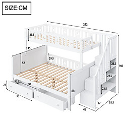 Avis modfu Lit superposé enfant 90x200 et 140x200 cm, en bois, blanc