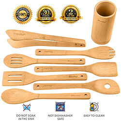 Ustensiles De Cuisine En Bois De Bambou – Set 8 Accessoires Cuisine – BlauKe®