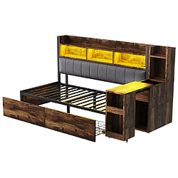 modfu Lit adulte 90x200 cm, avec rangements et tiroirs, en métal, bois naturel pas cher