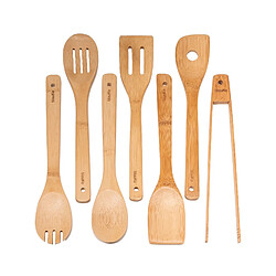 Ustensiles de Cuisine en Bois de Bambou – Set de 7 Accessoires Anti-Rayures – BlauKe®