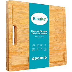 BlauKe Planche à Découper en Bois de Bambou avec Rigole et Compartiments Récupérateurs (43x32cm)