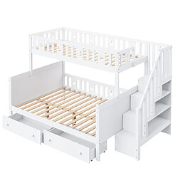 modfu Lit superposé enfant 90x200 et 140x200 cm, en bois, blanc pas cher
