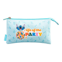 Disney Trousse à Crayons Stitch Collection Waves 3 Compartiments Zippés Bleu clair