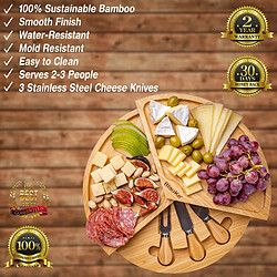 BlauKe Plateau à Fromages en Bois avec Couteaux – Plateau à Fromage Tournant en Bambou