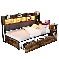 Acheter modfu Lit adulte 90x200 cm, avec rangements et tiroirs, en métal, bois naturel