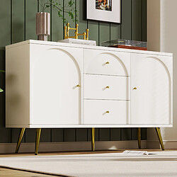 Commode Blanc 2 Portes 3 Tiroirs, Commode Crème Blanc avec Étagère Réglable H84/B140/L40 c