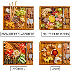 BlauKe Plateau à Fromage en Bois et Couteaux à Fromage – Planche Apero en Acacia
