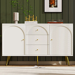 Commode Blanc 2 Portes 3 Tiroirs, Commode Crème Blanc avec Étagère Réglable H84/B140/L40 c