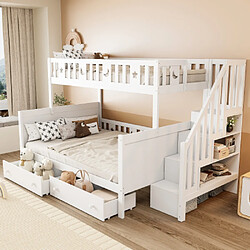 modfu Lit superposé enfant 90x200 et 140x200 cm, en bois, blanc