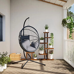 Avis vidaXL Chaise suspendue en forme d'œuf et support gris rotin et acier